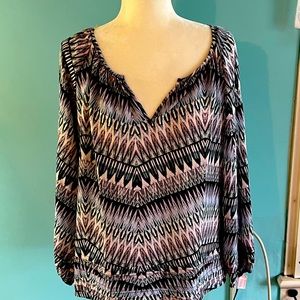NWT SANCTUARY L/S Abstract Print Notch Neck Blouse Size Medium